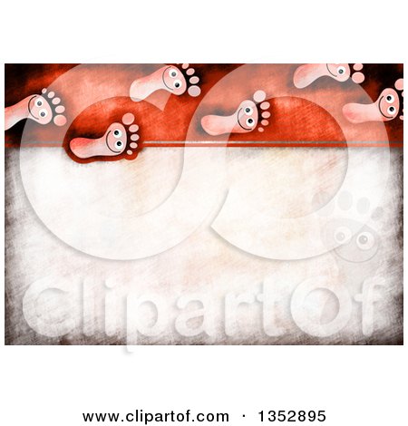 Clipart of a Red Distressed Background of Happy Feet - Royalty Free Illustration by Prawny