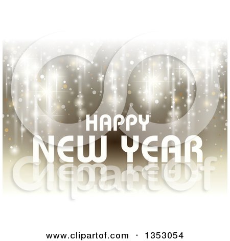 Clipart of a Happy New Year Greeting over a Reflective Sparkle Background - Royalty Free Vector Illustration by dero