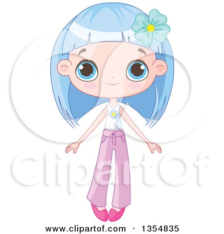 Clipart of a Caucasian Girl with Blue Hair and Eyes - Royalty Free Vector Illustration by Pushkin