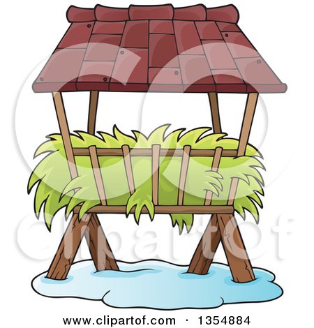 Clipart of a Cartoon Hay Rack Feeder in the Snow - Royalty Free Vector Illustration by visekart