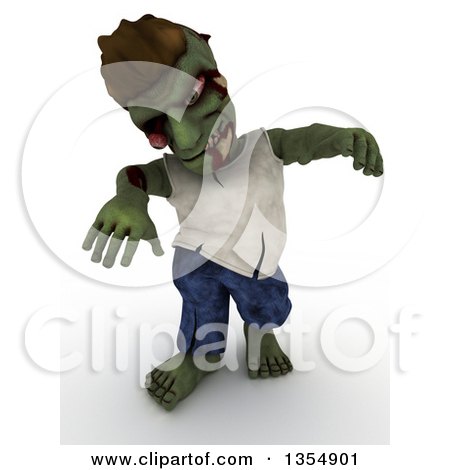 Clipart of a 3d Zombie Character Being Scary, on a Shaded White Background - Royalty Free Illustration by KJ Pargeter