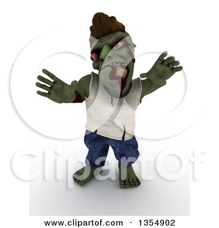 Clipart of a 3d Zombie Character Reaching and Being Scary, on a Shaded White Background - Royalty Free Illustration by KJ Pargeter