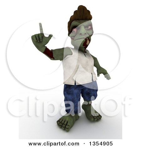 Clipart of a 3d Zombie Character Holding up a Finger, on a Shaded White Background - Royalty Free Illustration by KJ Pargeter
