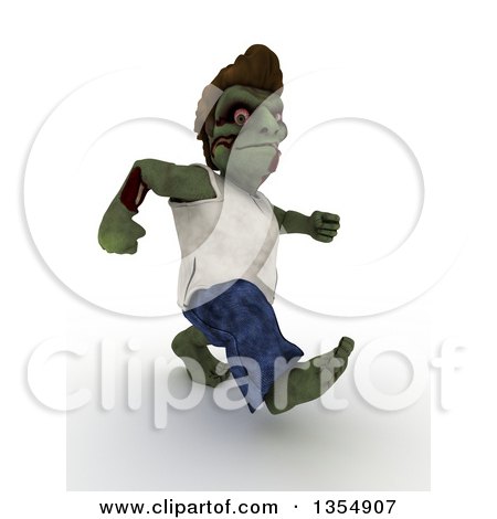Clipart of a 3d Zombie Character Speed Walking, on a Shaded White Background - Royalty Free Illustration by KJ Pargeter