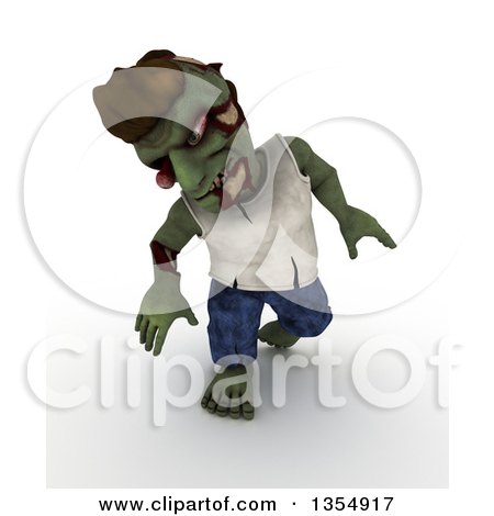 Clipart of a 3d Zombie Character Walking, on a Shaded White Background - Royalty Free Illustration by KJ Pargeter