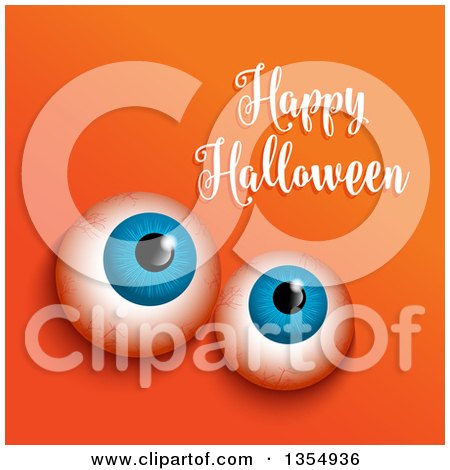 Clipart of a Happy Halloween Greeting over Eyeballs on Orange - Royalty Free Vector Illustration by KJ Pargeter