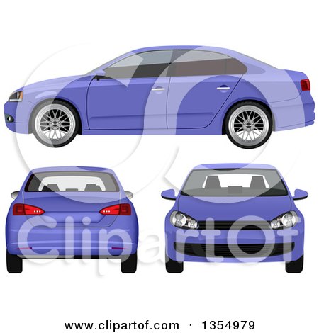 Clipart of a Purple Sedan Car Shown at Three Different Angles - Royalty Free Vector Illustration by vectorace