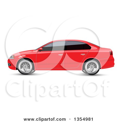Clipart of a Red Sedan Car with Dark Window Tint - Royalty Free Vector Illustration by vectorace
