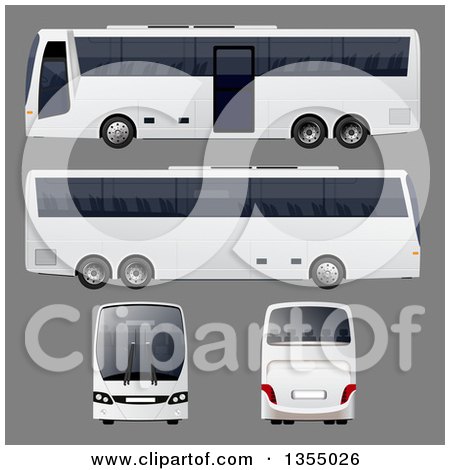 Clipart of a White Bus Shown in Four Different Angles on Gray - Royalty Free Vector Illustration by vectorace
