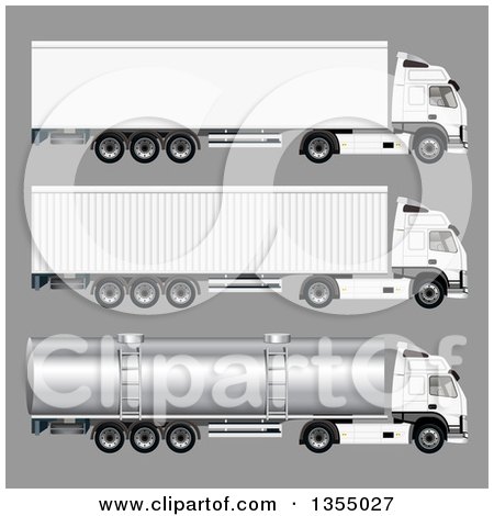 Clipart of Big Rig Trucks and Trailers on Gray - Royalty Free Vector Illustration by vectorace
