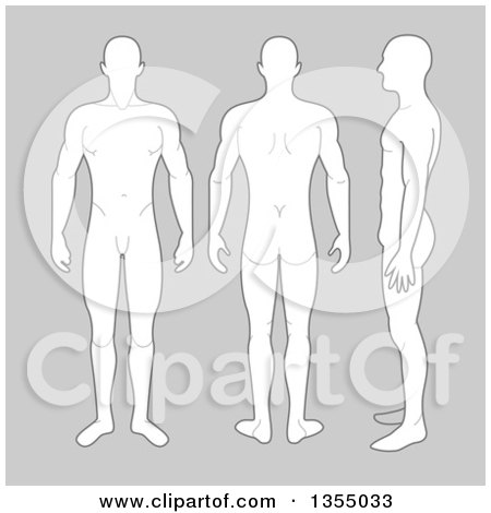 Clipart of a Male Body Shown in Three Poses on Gray - Royalty Free Vector Illustration by vectorace