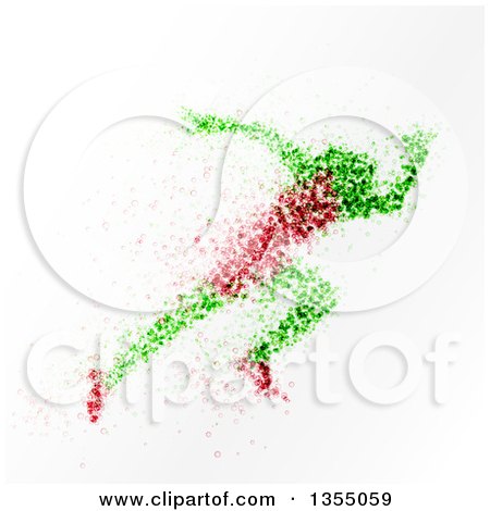 Clipart of a Green and Red Dispersing Sprinter Athlete on White - Royalty Free Vector Illustration by vectorace