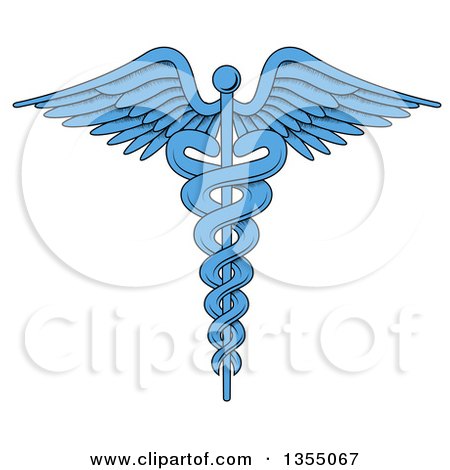 Clipart of a Cartoon Blue Medical Caduceus with Snakes on a Winged Rod - Royalty Free Vector Illustration by vectorace