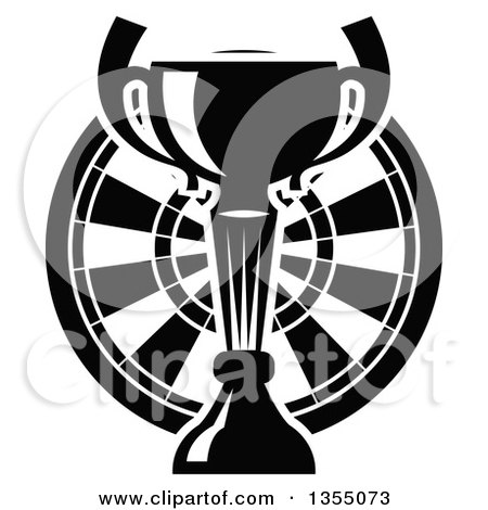 Clipart of a Black and White Trophy Cup over a Dart Board - Royalty Free Vector Illustration by Vector Tradition SM