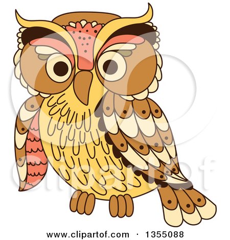 Clipart of a Brown, Yellow and Orange Owl - Royalty Free Vector Illustration by Vector Tradition SM