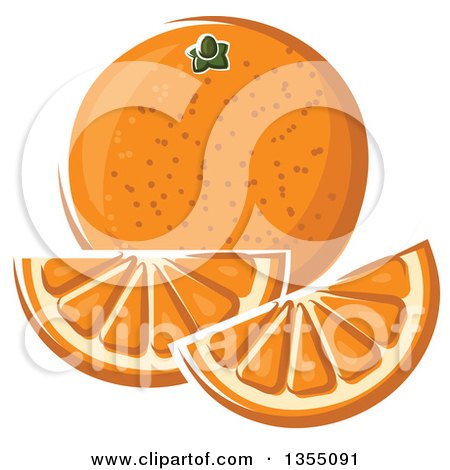 Clipart of a Cartoon Navel Orange and Wedges - Royalty Free Vector Illustration by Vector Tradition SM
