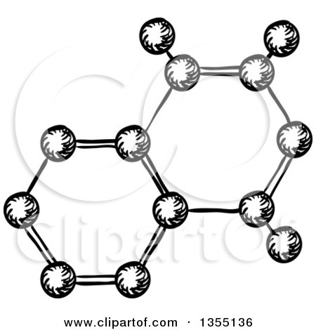 Clipart of a Black and White Sketched Molecular Model with Atoms and Bonds - Royalty Free Vector Illustration by Vector Tradition SM