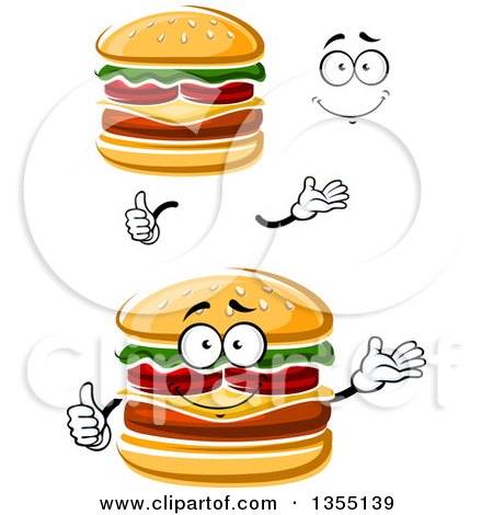 Clipart of a Cartoon Face, Hands and Cheeseburgers - Royalty Free Vector Illustration by Vector Tradition SM