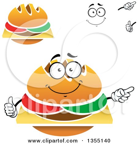 Clipart of a Cartoon Face, Hands and Cheeseburgers - Royalty Free Vector Illustration by Vector Tradition SM