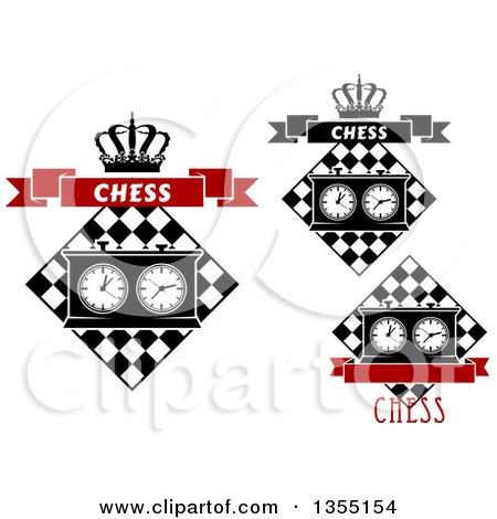 Clipart of Chess Board and Game Clock Design Elements - Royalty Free Vector Illustration by Vector Tradition SM