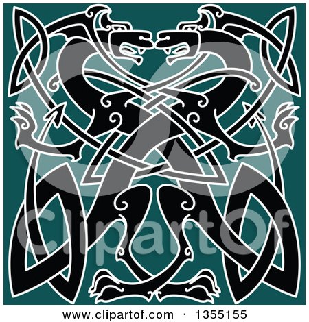 Clipart of a Black Celtic Dragons Knot on Green - Royalty Free Vector Illustration by Vector Tradition SM