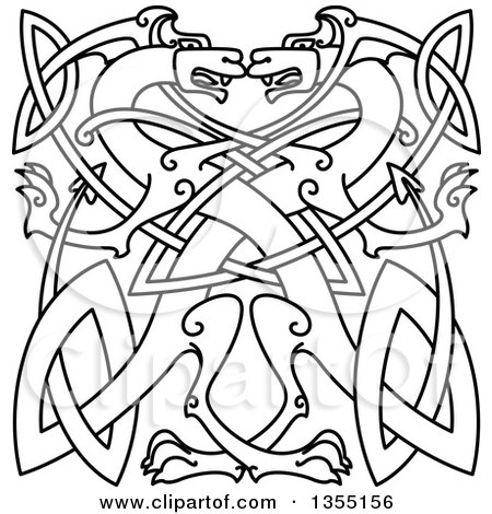 Clipart of a Lineart Celtic Dragons Knot - Royalty Free Vector Illustration by Vector Tradition SM