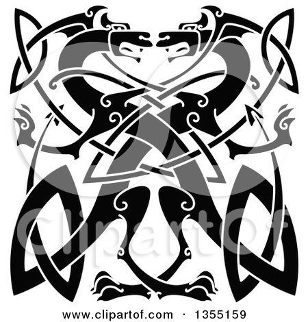 Clipart of a Black Celtic Dragons Knot - Royalty Free Vector Illustration by Vector Tradition SM