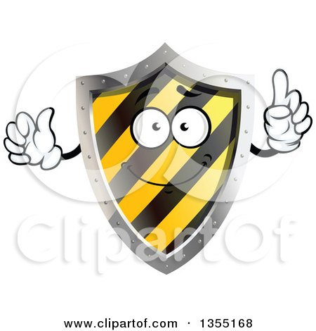 Clipart of a Warning Hazard Stripes Shield Character - Royalty Free Vector Illustration by Vector Tradition SM