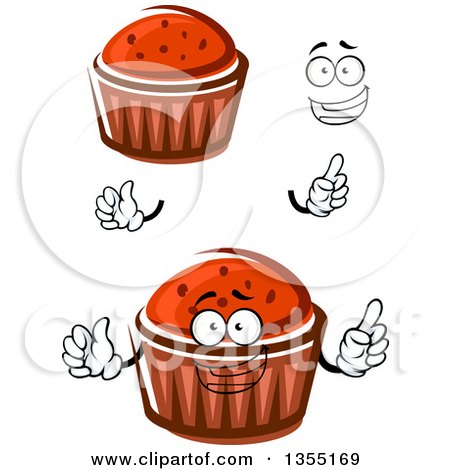 Clipart of a Cartoon Face, Hands and Cupcakes - Royalty Free Vector Illustration by Vector Tradition SM