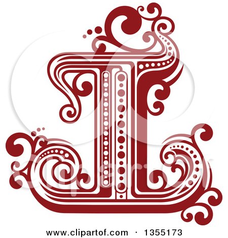 Clipart of a Retro Red and White Capital Letter I with Flourishes - Royalty Free Vector Illustration by Vector Tradition SM