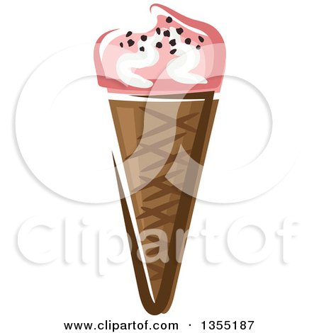 Clipart of a Cartoon Pink Strawberry Waffle Ice Cream Cone - Royalty Free Vector Illustration by Vector Tradition SM