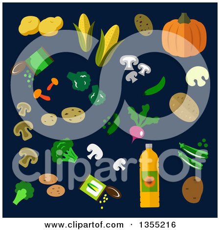 Clipart of Flat Design Vegetables over Dark Blue - Royalty Free Vector Illustration by Vector Tradition SM