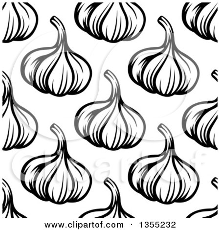 Clipart of a Seamless Black and White Garlic Background Pattern - Royalty Free Vector Illustration by Vector Tradition SM