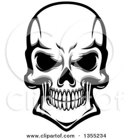 Clipart of a Grayscale Grinning Human Skull - Royalty Free Vector Illustration by Vector Tradition SM