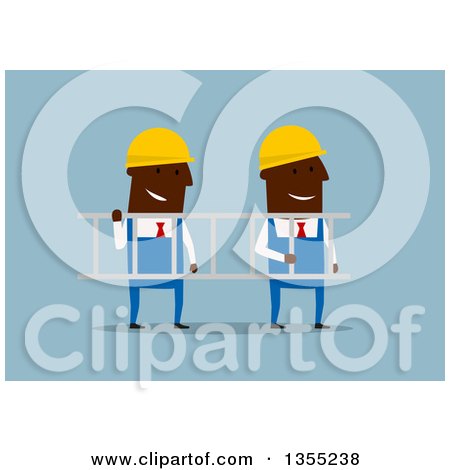Clipart of Flat Design Black Businessmen Contractors Carrying a Ladder - Royalty Free Vector Illustration by Vector Tradition SM