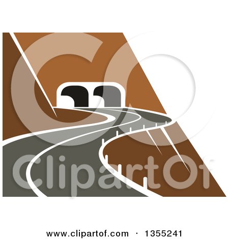 Clipart of a Curvy Cliff Side Road Leading to a Tunnel - Royalty Free Vector Illustration by Vector Tradition SM