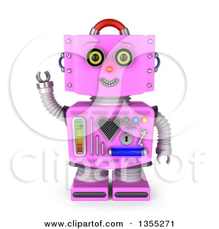 Clipart of a 3d Friendly Retro Pink Female Robot Waving - Royalty Free Illustration by stockillustrations