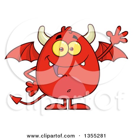 Clipart of a Cartoon Winged Devil Waving - Royalty Free Vector Illustration by Hit Toon