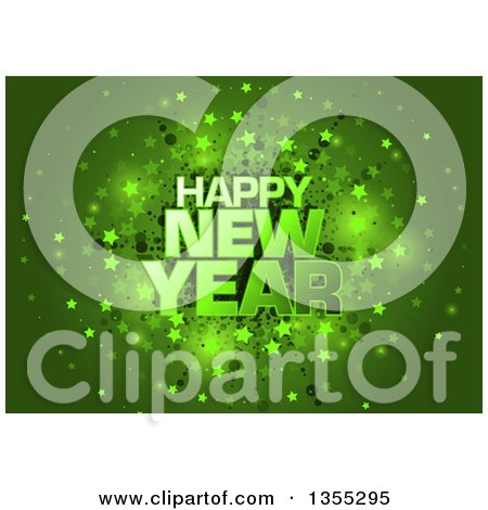 Clipart of a Happy New Year Greeting over a Green Star Burst - Royalty Free Vector Illustration by dero
