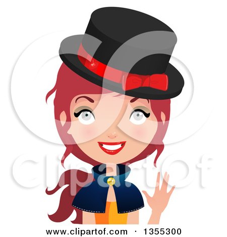 Clipart Of A Friendly Red Haired Witch Waving - Royalty Free Vector Illustration by Melisende Vector