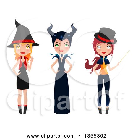 Clipart Of Three Full Length Witches - Royalty Free Vector Illustration by Melisende Vector