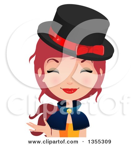 Clipart Of A Friendly Red Haired Witch Presenting - Royalty Free Vector Illustration by Melisende Vector