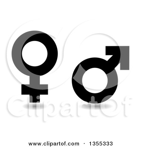 Clipart of Black and White Male and Female Gender Symbols with Shadows - Royalty Free Vector Illustration by michaeltravers