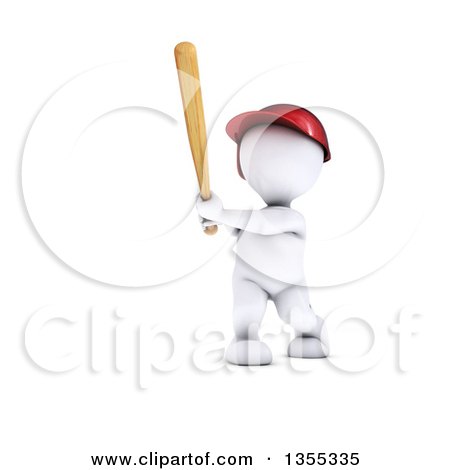 Clipart of a 3d White Man Baseball Player Batting, on a White Background - Royalty Free Illustration by KJ Pargeter
