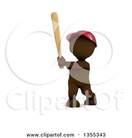 Clipart of a 3d Brown Man Baseball Player Batting, on a White Background - Royalty Free Illustration by KJ Pargeter