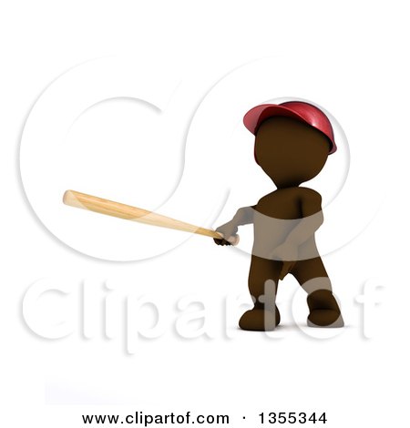 Clipart of a 3d Brown Man Baseball Player Batting, on a White Background - Royalty Free Illustration by KJ Pargeter