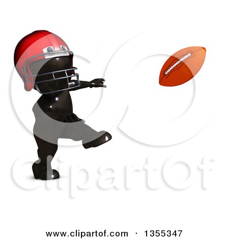 Clipart of a 3d Reflective Black Man American Football Player Catching, on a White Background - Royalty Free Illustration by KJ Pargeter