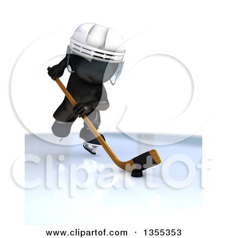 Clipart of a 3d Reflective Black Man Ice Hockey Player, on a White Background - Royalty Free Illustration by KJ Pargeter