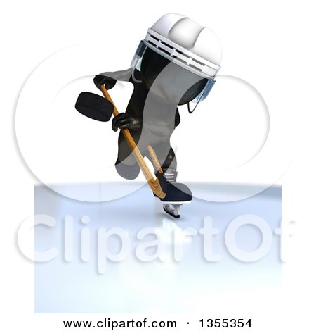 Clipart of a 3d Reflective Black Man Ice Hockey Player, on a White Background - Royalty Free Illustration by KJ Pargeter