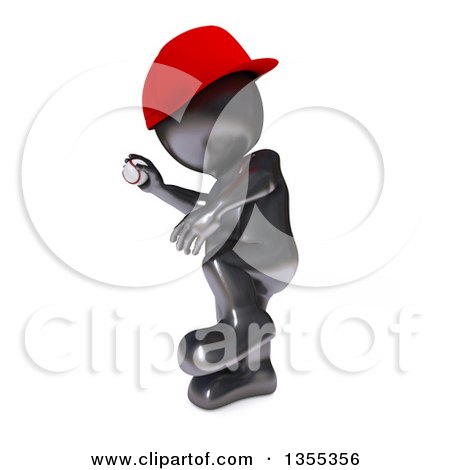 Clipart of a 3d Reflective Black Man Baseball Player Pitching, on a White Background - Royalty Free Illustration by KJ Pargeter
